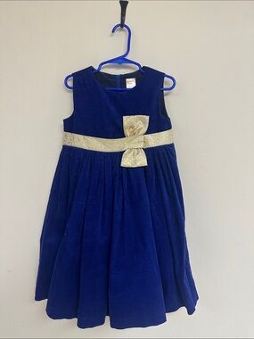 Gymboree Royal Blue Velvet Dress with Gold Bow